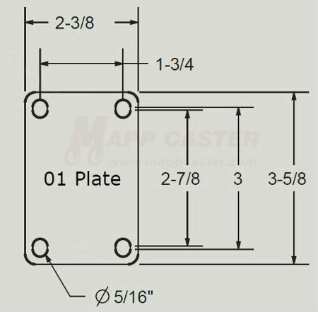Weld on Caster Top Plate / Shim - 2-3/8 x 3-5/8" Unplated L20CS Drawing