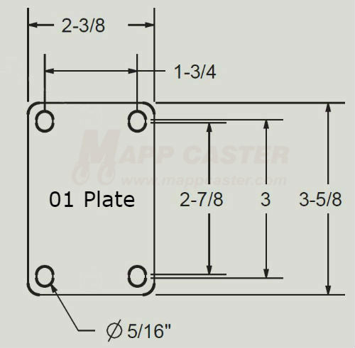 Weld on Caster Top Plate / Shim - 2-3/8 x 3-5/8" Unplated L20CS Drawing