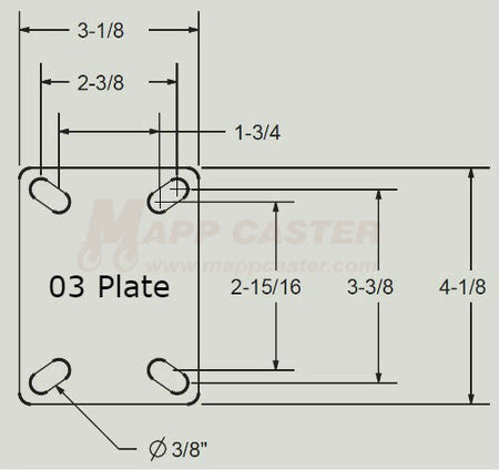L22CS - Weld on Caster Top Plate 3-1/8" x 4-1/8" Unplated Drawing