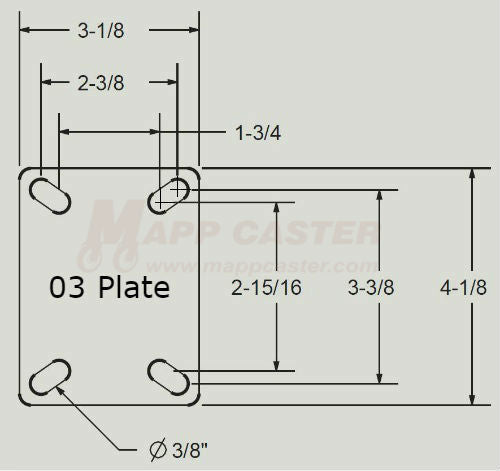 L22CS - Weld on Caster Top Plate 3-1/8" x 4-1/8" Unplated Drawing