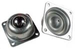 A steel ball transfer with a square flange mount