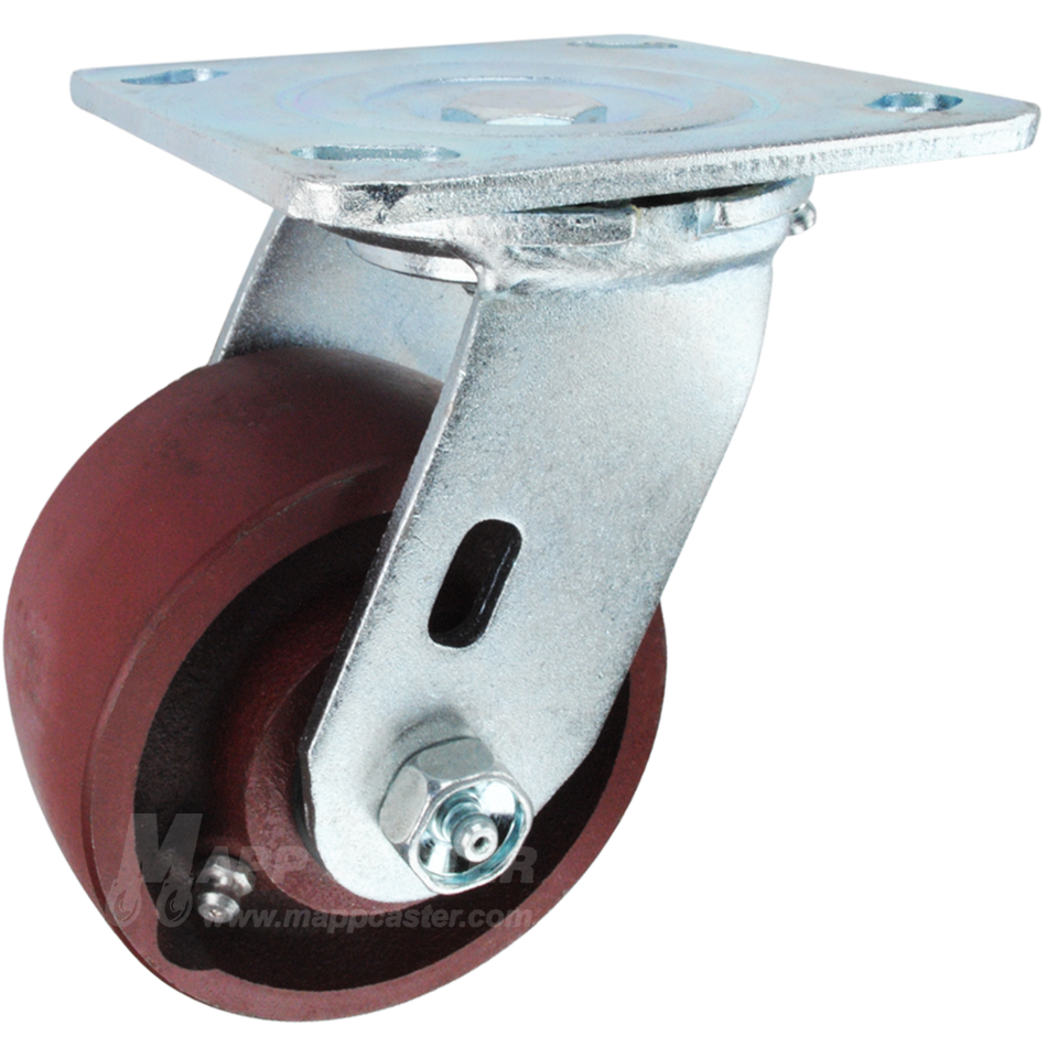 4" x 2" Ductile Steel Wheel Swivel Caster, 4" x 4-1/2" Top Plate - 1250 Lbs Capacity