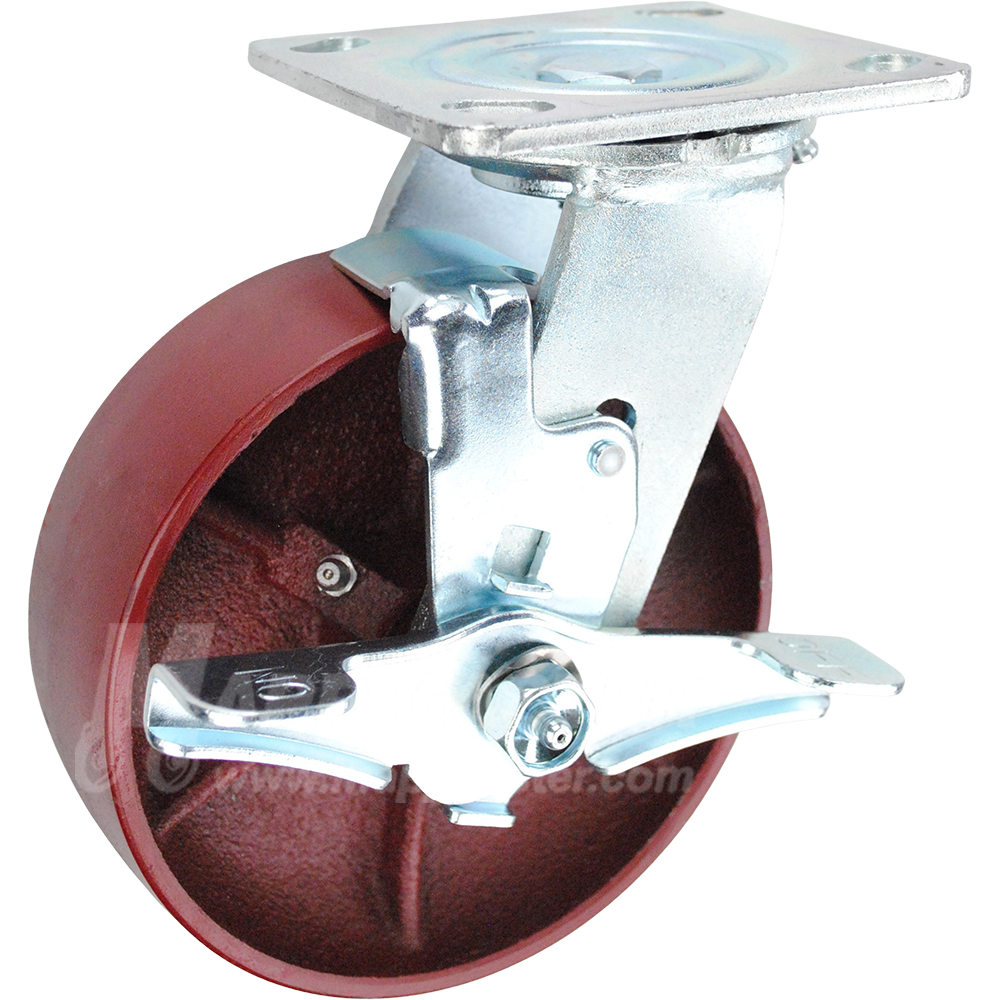 146DUCT620SB 6" x 2" Ductile Steel Wheel Swivel Brake Caster - 1250 Lbs Capacity