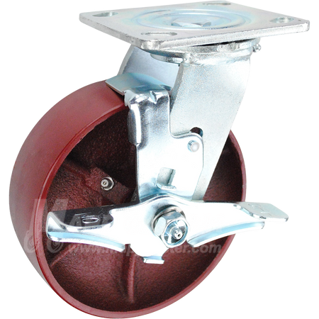 146DUCT620SB 6" x 2" Ductile Steel Wheel Swivel Brake Caster - 1250 Lbs Capacity