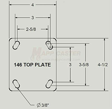 4" x 2" Ductile Steel V-Groove Wheel Rigid Caster - 1,250 Lbs  Capacity TOP PLATE