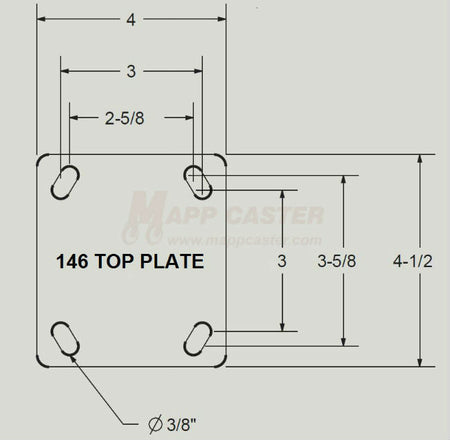 4" x 2" Cast lron V-Groove Wheel Swivel Brake Caster Diagram Top Down