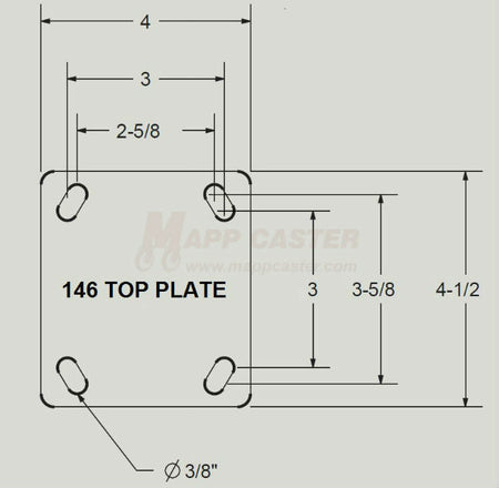 4" x 2" Forged Steel V-Groove Wheel Rigid Caster Diagram Top Down View