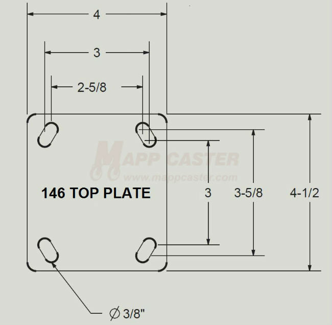4" x 2" Cast Iron Wheel Swivel Caster - 900 Lbs Capacity Diagram for 4in. Caster Cast Iron Top Down View