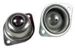 A steel ball transfer with an oval flange mount