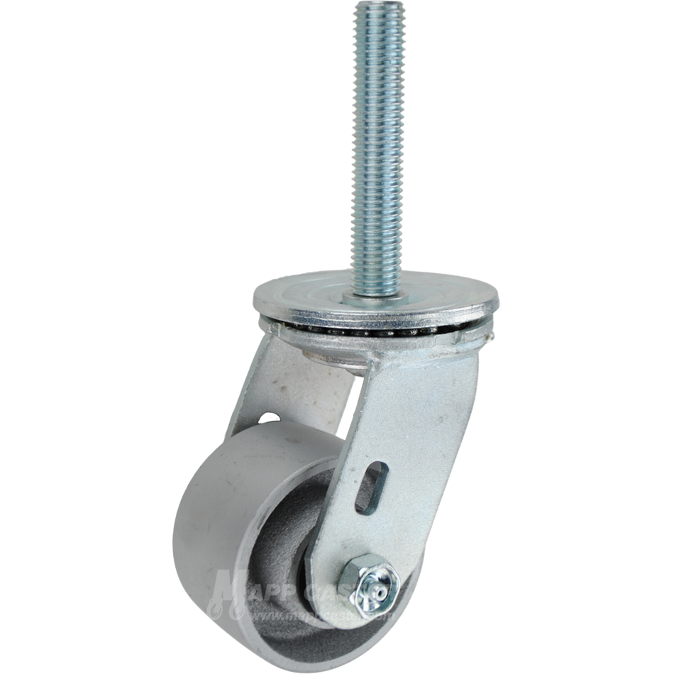 3-1/4 x 2 semi-steel cast iron swivel caster with 3/4-10 x 4 threaded stem. Heavy-duty, high-capacity, impact-resistant wheel for industrial applications.