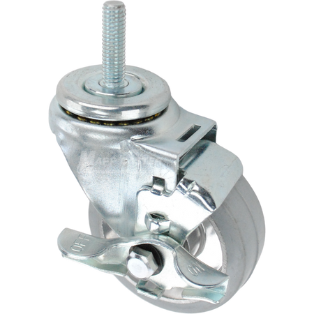 Swivel caster with a top lock brake, a 3.5 inch grey rubber on aluminum wheel and 7/16 inch wide threaded metal stem