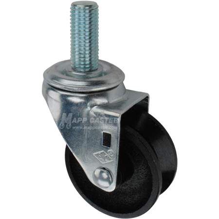 Caster wheel with a black cast iron v-groove tire and metric metal stem thread