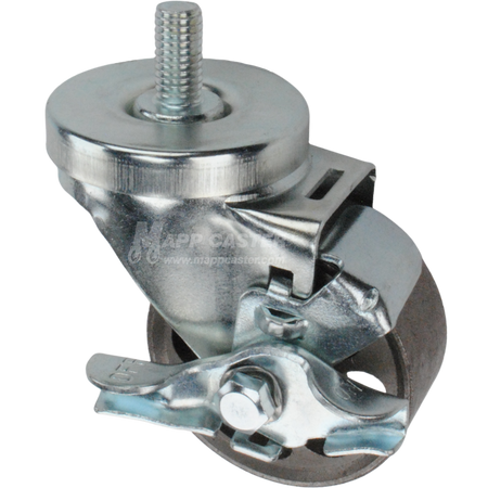 Caster wheel with brake, a black rubber tire and metal stem thread