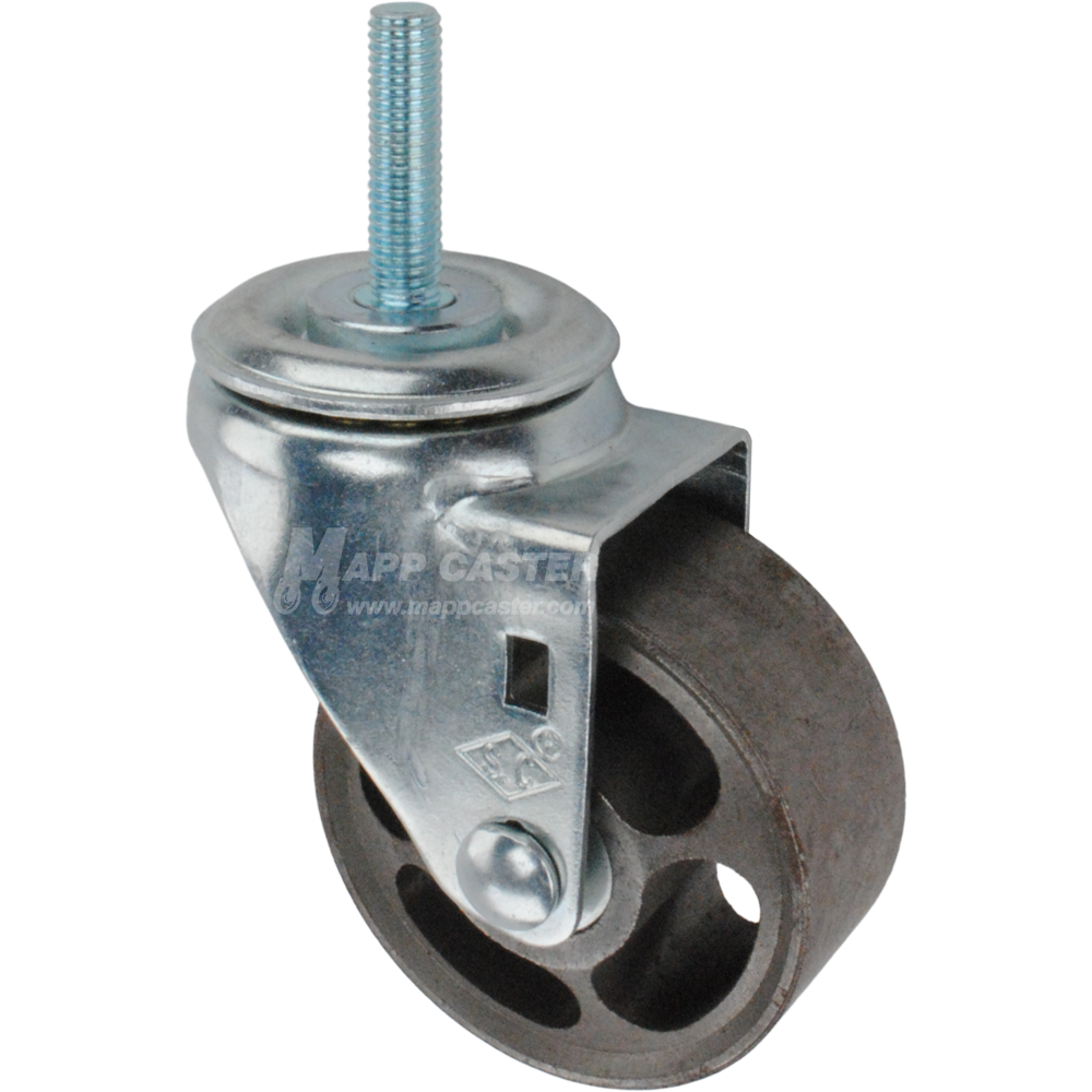 Metal caster wheel with metric threaded stem