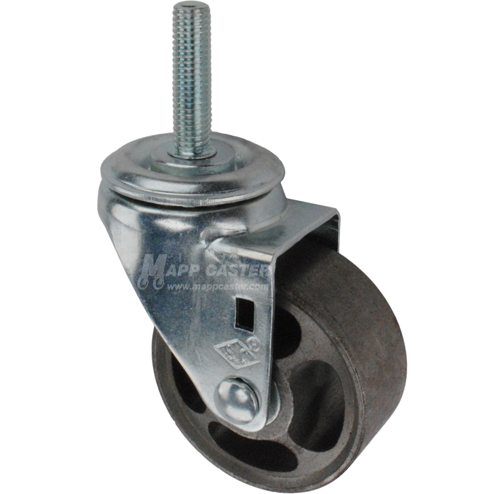 Metal caster wheel with metric threaded stem