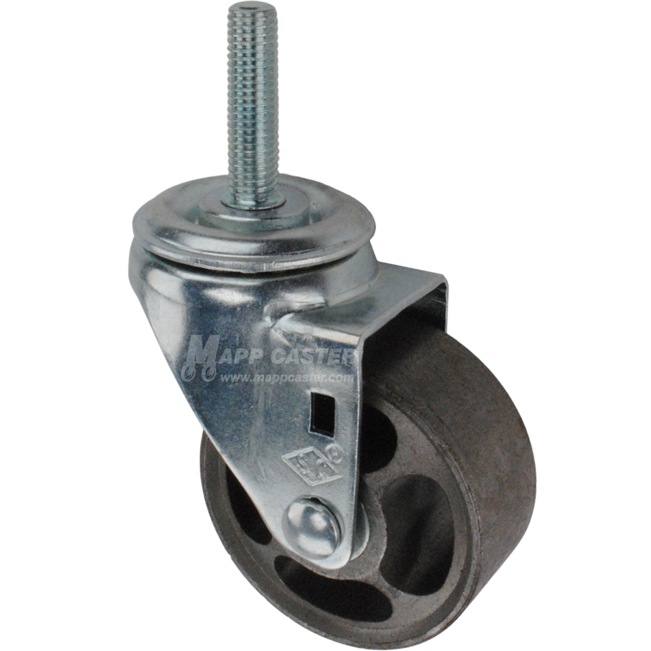 Metal caster wheel with metric threaded stem