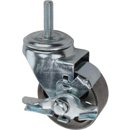 Metal caster wheel with brake and threaded stem