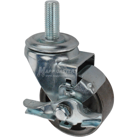 Metal caster wheel with brake and metric threaded stem