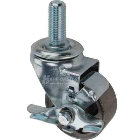 Metal caster wheel with brake and threaded stem