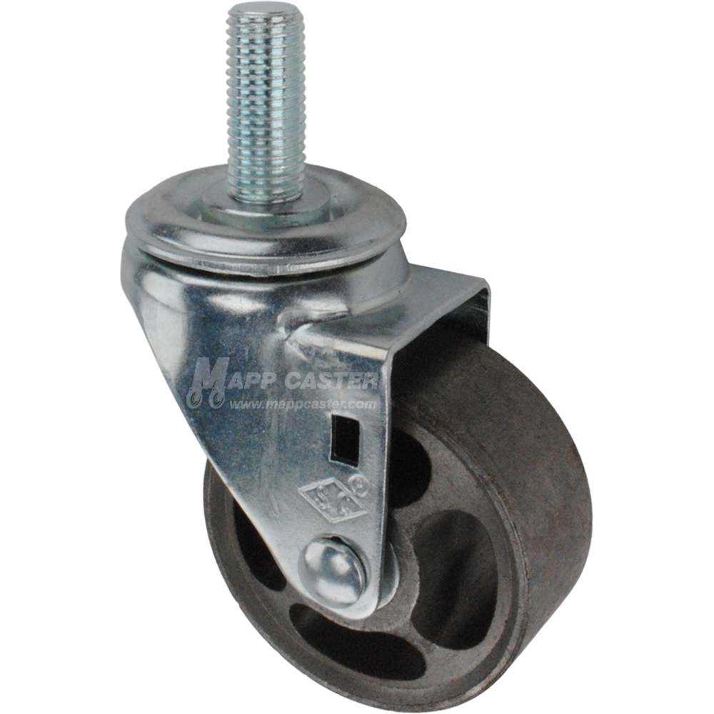 Metal caster wheel with metric threaded stem
