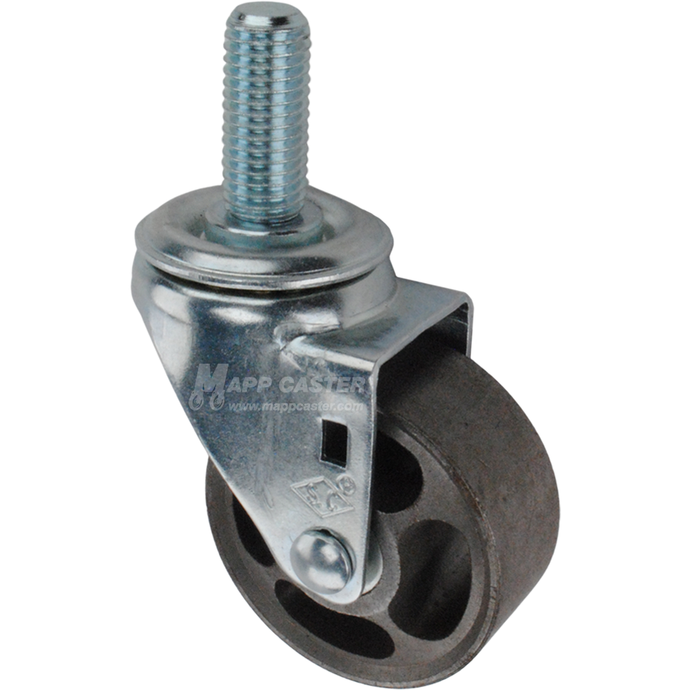 Metal caster wheel with threaded stem