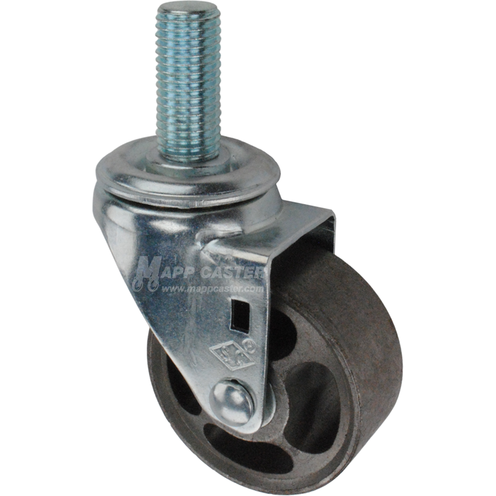 Metal caster wheel with metric threaded stem
