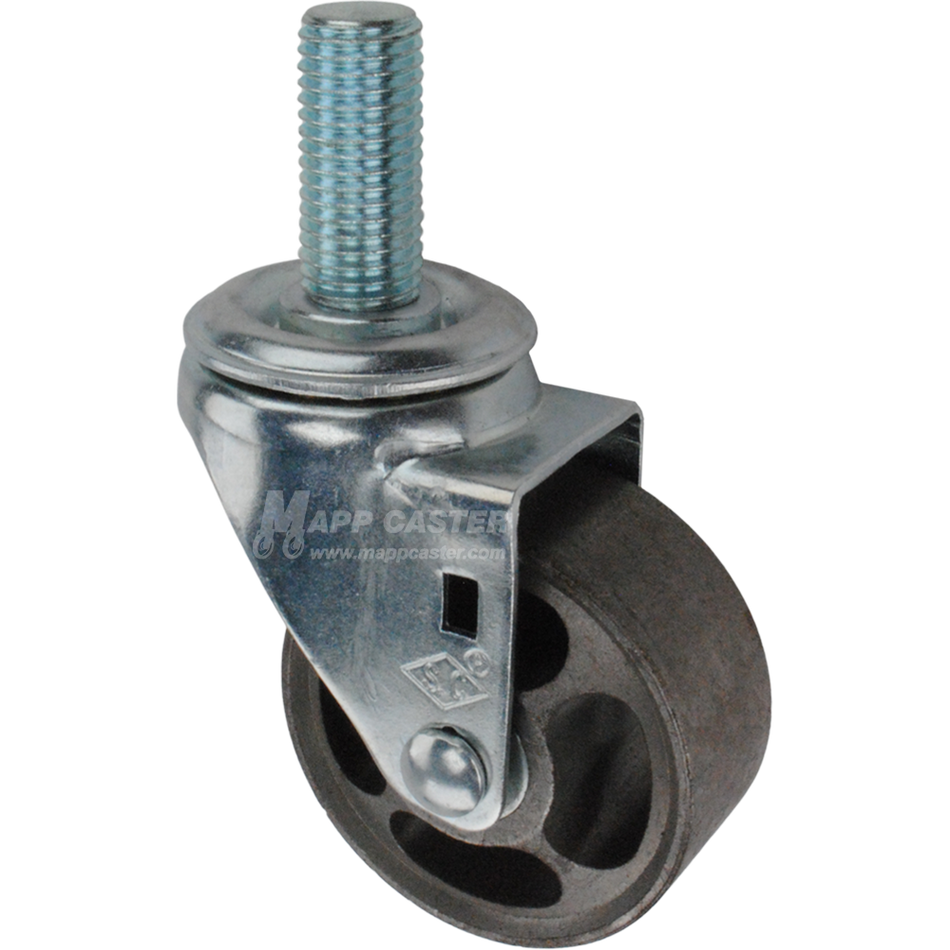 Metal caster wheel with metric threaded stem