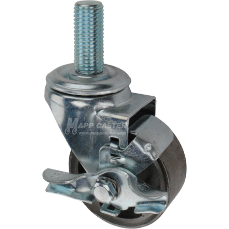 Metal caster wheel with brake and metric threaded stem