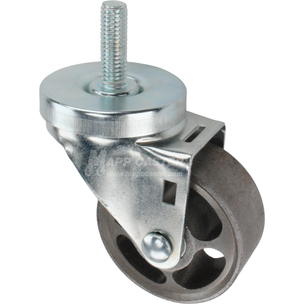 Metal caster wheel with threaded stem