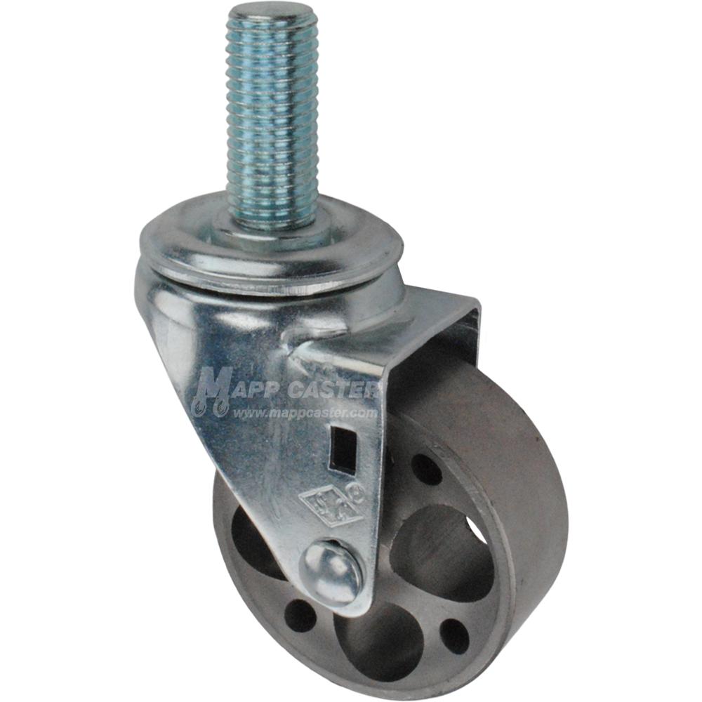 Metal caster wheel with a metric threaded stem