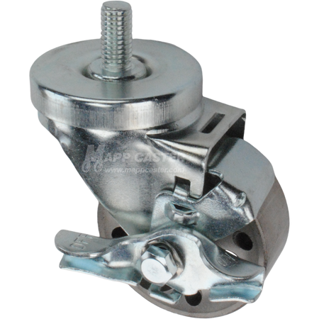 Caster wheel with brake, a silver steel tire and metal stem thread