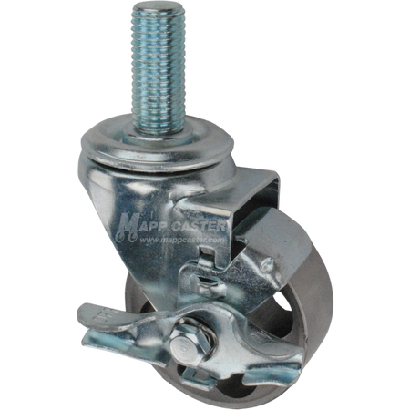 Metal caster wheel with a top lock brake and metric threaded stem