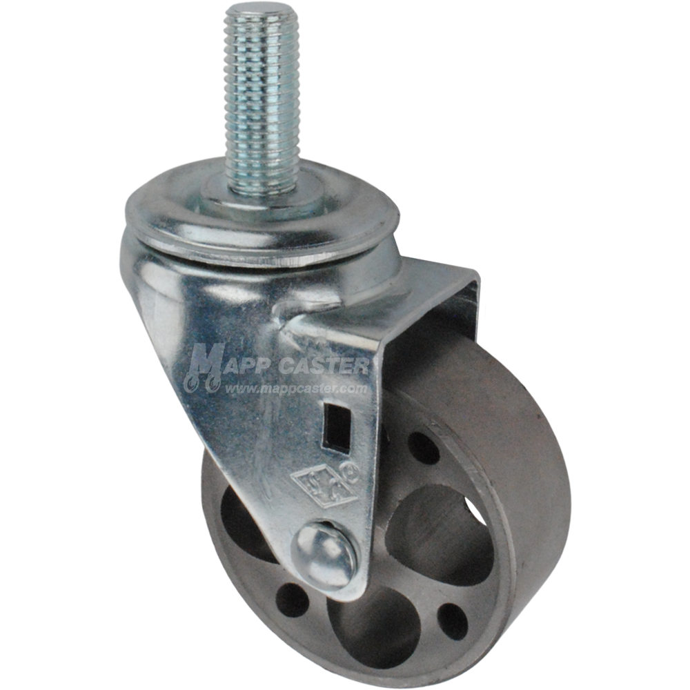 Metal caster wheel with a metric threaded stem