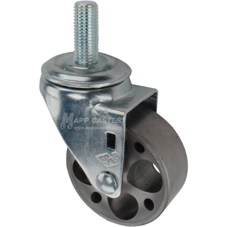 Metal caster wheel with a metric threaded stem