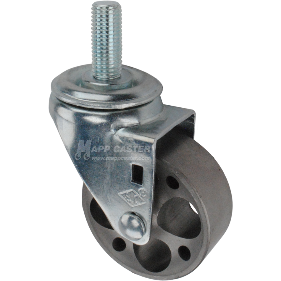Metal caster wheel with a metric threaded stem
