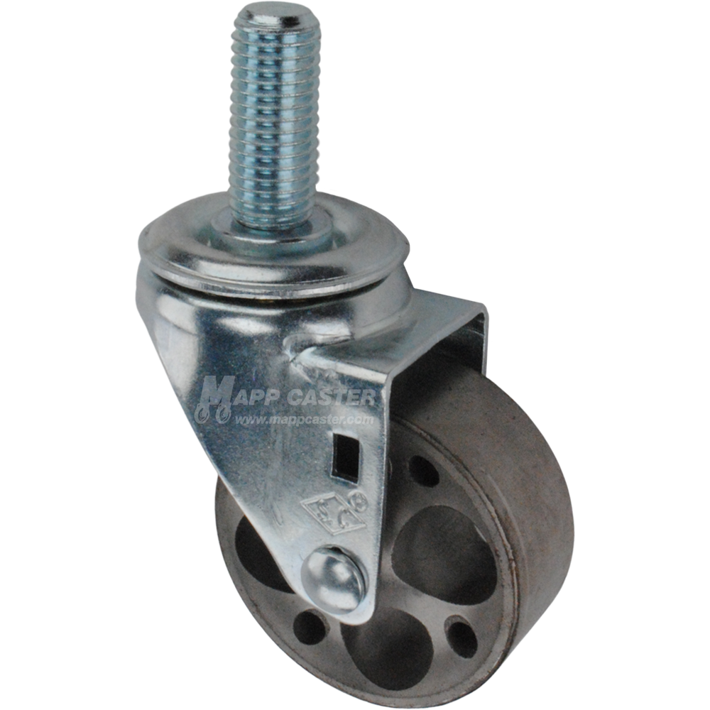Metal caster wheel with a threaded stem