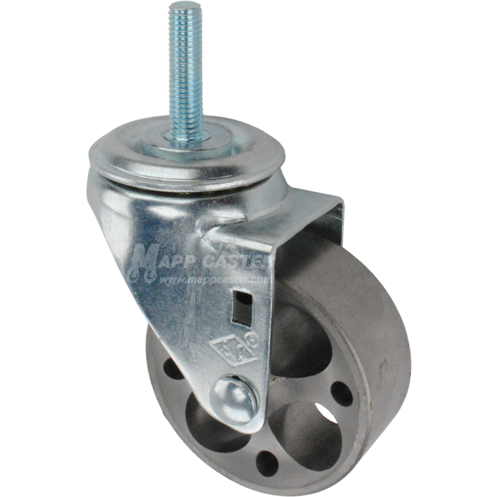 Metal caster wheel with a metric threaded stem