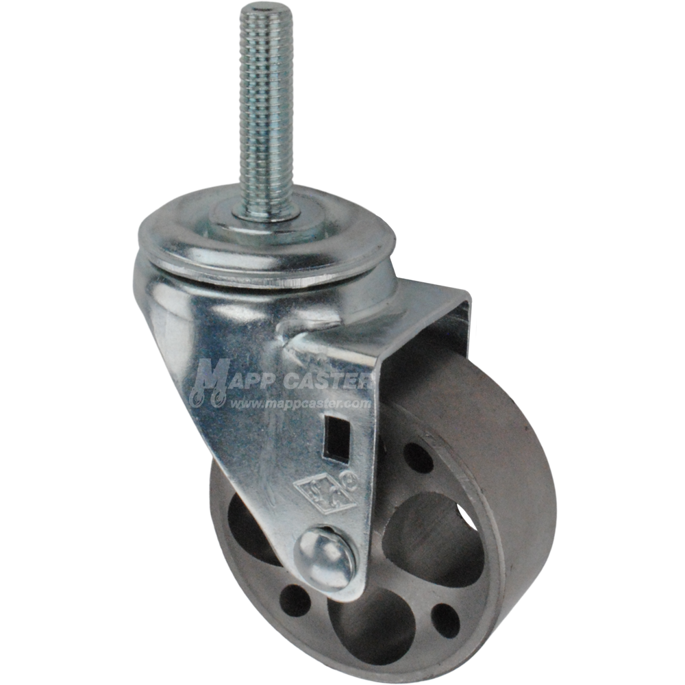 Metal caster wheel with a metric threaded stem