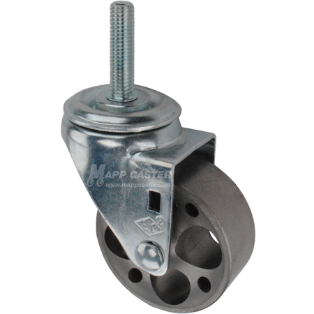 Metal caster wheel with a metric threaded stem