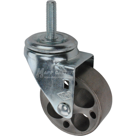 Metal caster wheel with a threaded stem
