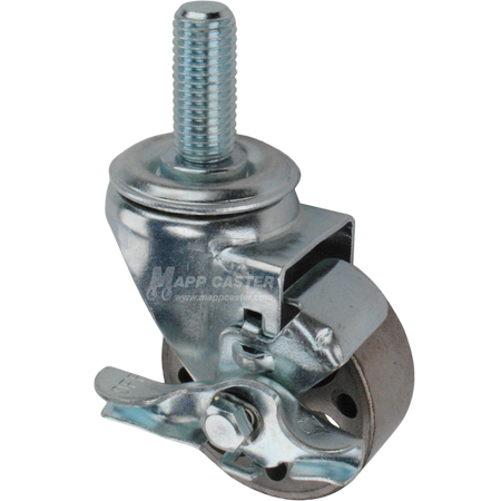 Metal caster wheel with a top lock brake and threaded stem