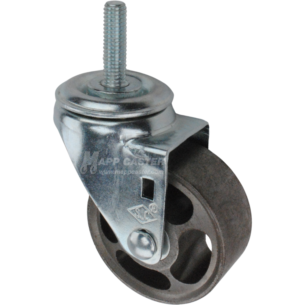 Metal caster wheel with threaded stem