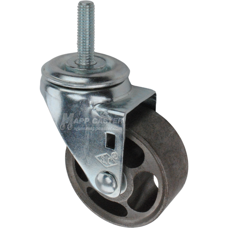 Metal caster wheel with threaded stem