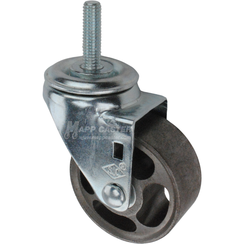 Metal caster wheel with threaded stem