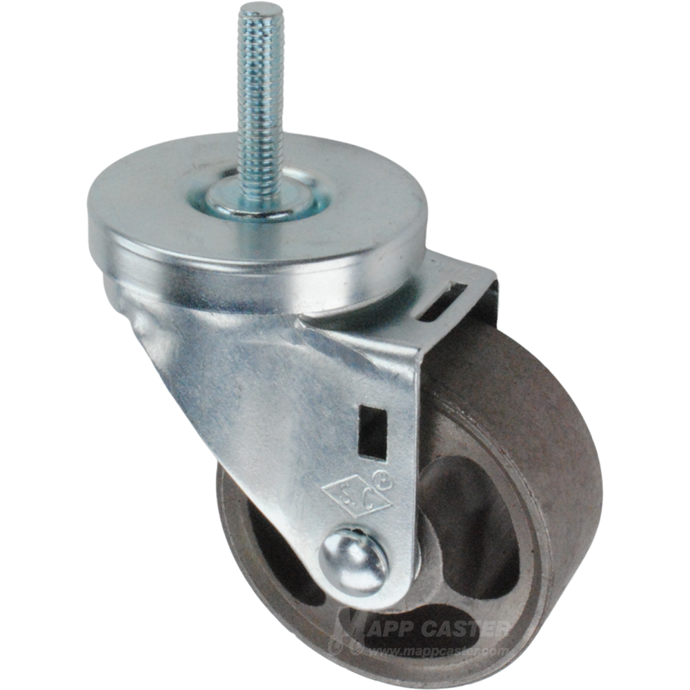 Metal caster wheel with threaded stem