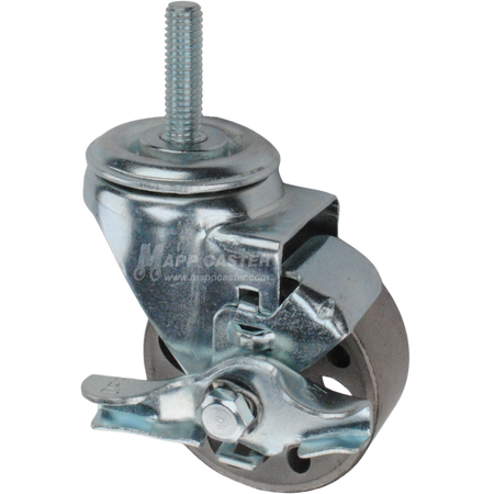 Metal caster wheel with a top lock brake and threaded stem