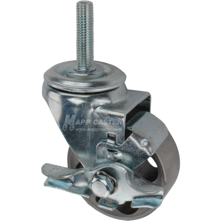 Metal caster wheel with a top lock brake and metric threaded stem