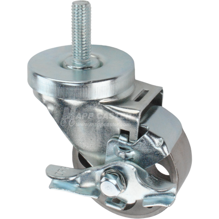Metal caster wheel with a top lock brake and threaded stem