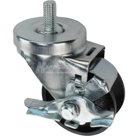 Caster wheel with brake, a silver steel tire and metal stem thread