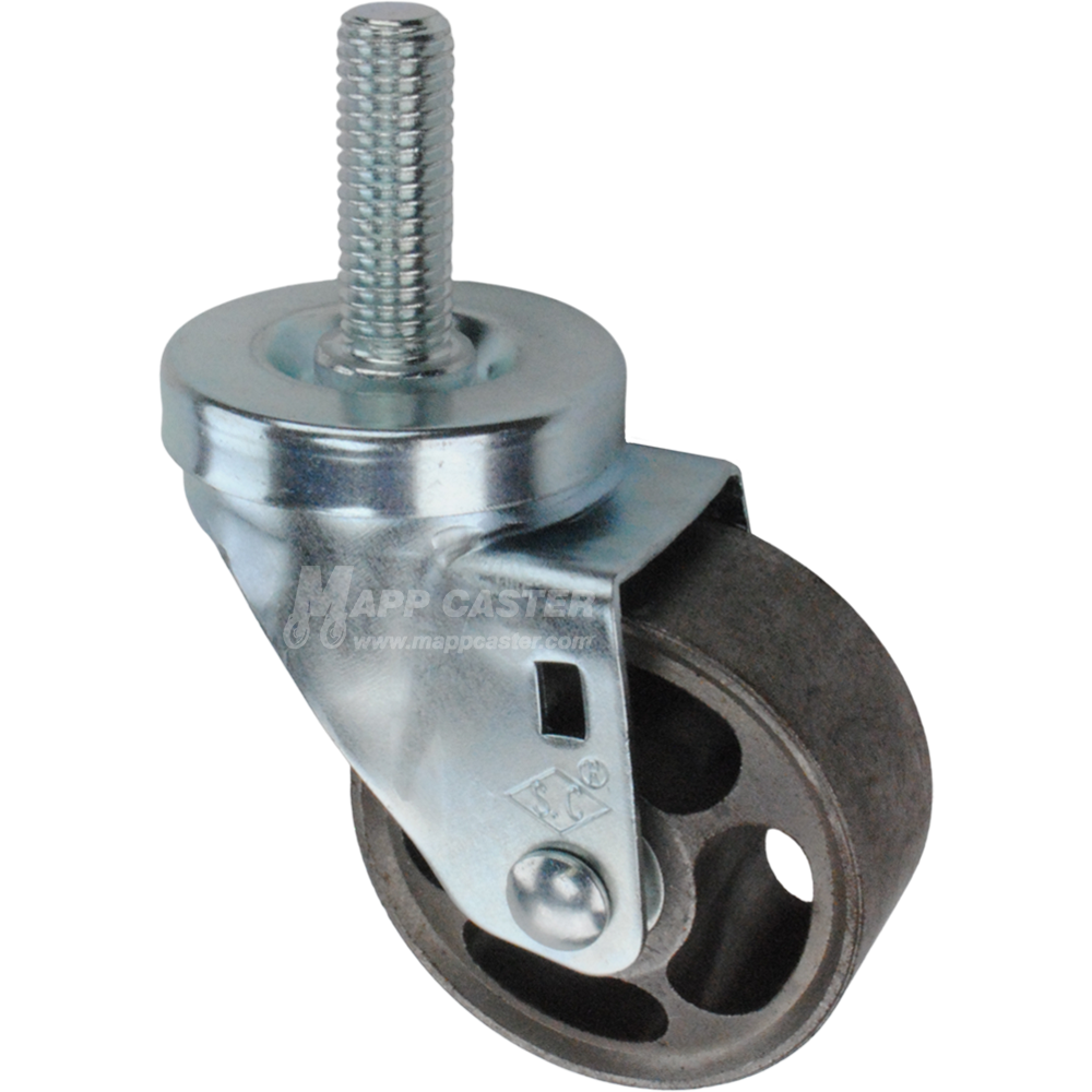 Metal caster wheel with threaded stem